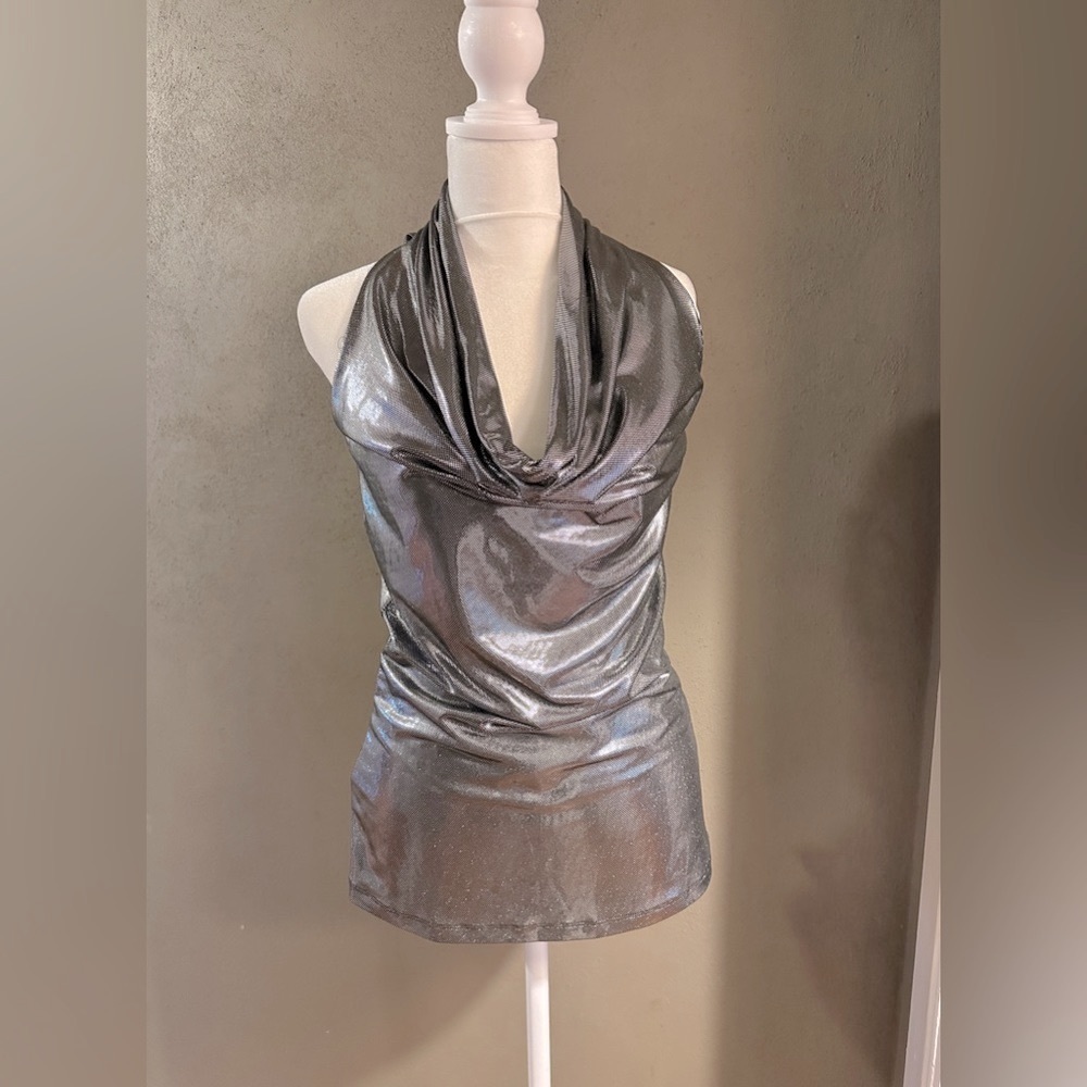 Women’s metallic sleeveless cowl neck top, size Small by Karen Kane